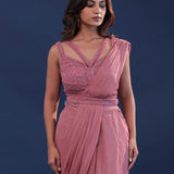 Dusty Pink Crepe Ready Made Saree