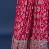 Raspberry Pink Banarasi Lehenga Set With Net Dupatta