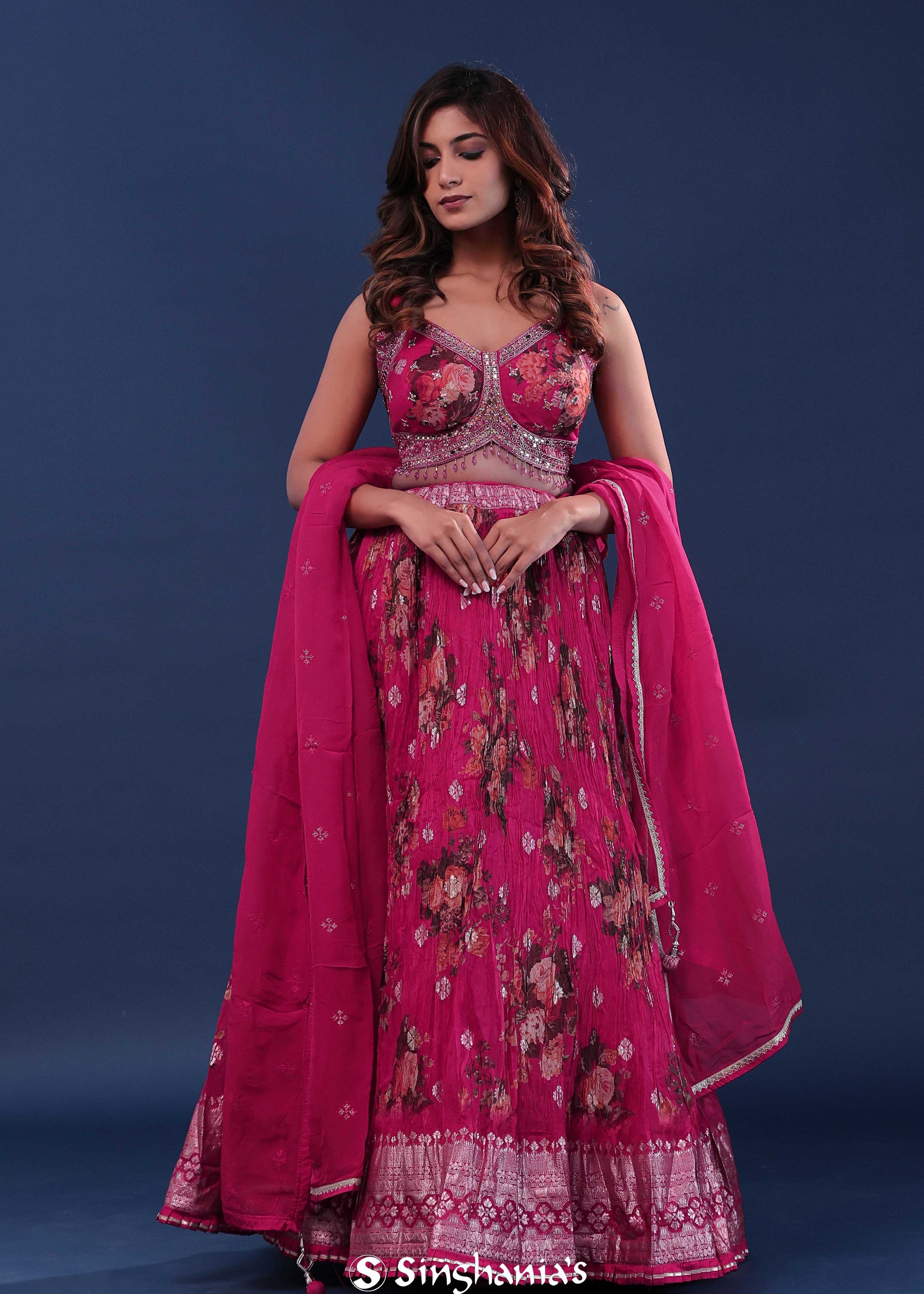 Barbie Pink Chinon Georgette Crush Lehenga Set