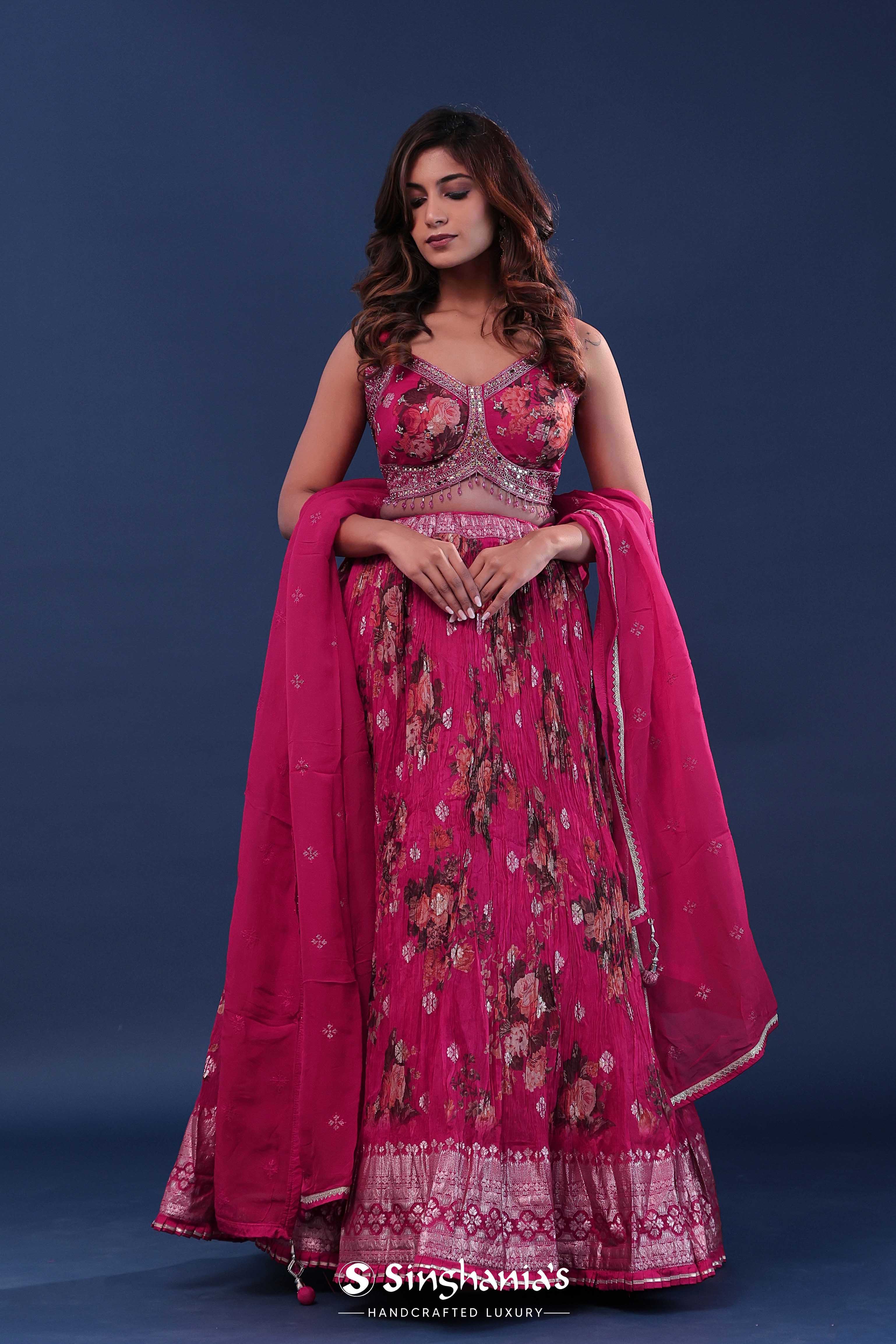 Barbie Pink Chinon Georgette Crush Lehenga Set