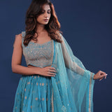 Capre Blue Silk Lehenga Set