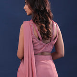 Dusty Pink Crepe Ready Made Saree