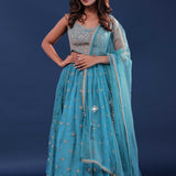 Capre Blue Silk Lehenga Set