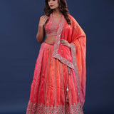 Dual Shades Chinon Lehenga Set With Silk Dupatta
