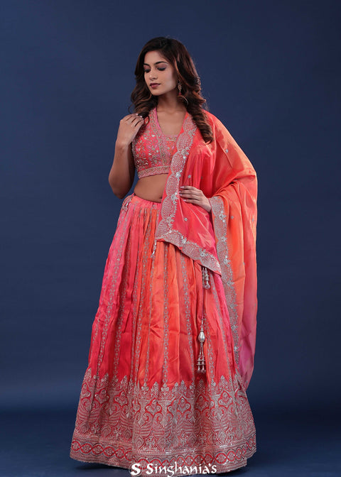 <img> Dual Shades Chinon Lehenga Set With Silk Dupatta