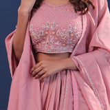 Coral Pink Silk Lehenga Set With Organga Dupatta