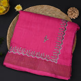Rich Pink Embroidered Moonga Silk Saree
