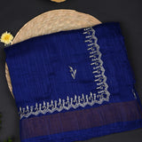 Night Blue Floral Embroidered Silk Saree