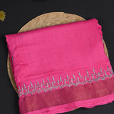 Royal Pink Floral Embroidered Silk Saree