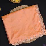 Soft Orange Floral Embroidered Silk Saree