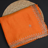 Bright Orange Floral Embroidered Silk Saree