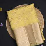 Pale Yellow Foil Printed Organza Saree