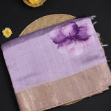Pastel Purple Floral Printed Dupion Silk Saree