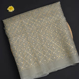 Pale White Foil Printed Organza Saree