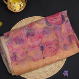 Pastel Yellow Floral Printed Organza Saree