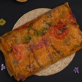 Deep Yellow Printed Organza Saree