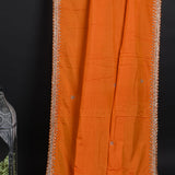 Bright Orange Floral Embroidered Silk Saree