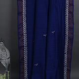 Night Blue Floral Embroidered Silk Saree