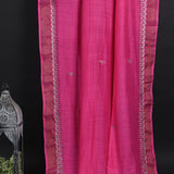 Rich Pink Embroidered Moonga Silk Saree