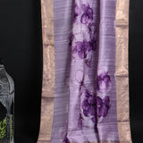 Pastel Purple Floral Printed Dupion Silk Saree