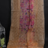 Pastel Yellow Floral Printed Organza Saree