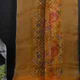 Deep Yellow Printed Organza Saree