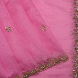 Rose Pink Embroidered Chanderi Saree