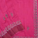 Rich Pink Embroidered Moonga Silk Saree