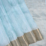 Pale Blue Floral Printed Dupion Silk Saree