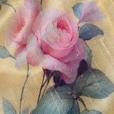 Pastel Yellow Floral Printed Dupion Silk Saree