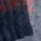 Dark Grey Printed Organza Saree