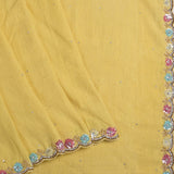 Pale Yellow Embroidered Linen Saree