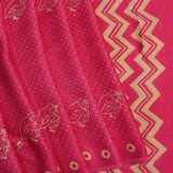 Yellow And Pink Bird Printed Satin Saree