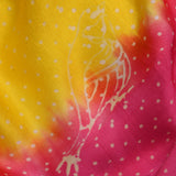 Yellow And Pink Bird Printed Satin Saree