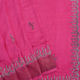 Royal Pink Floral Embroidered Silk Saree