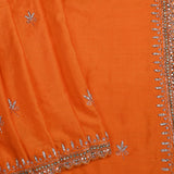 Bright Orange Floral Embroidered Silk Saree