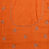 Bright Orange Floral Embroidered Silk Saree
