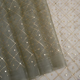 Pale White Foil Printed Organza Saree