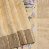 Pale Yellow Floral Printed Dupion Silk Saree