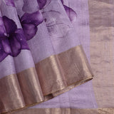 Pastel Purple Floral Printed Dupion Silk Saree