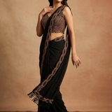 Black Georgette Embroidered Draped Saree