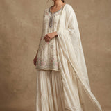 Off-White Embroidered Sharara Set With Floral Accents