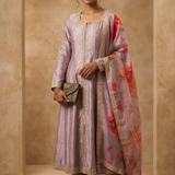 Heather Purple Solid Tussar Anarkali Set