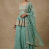 Mint Blue Tissue Georgette Peplum Set