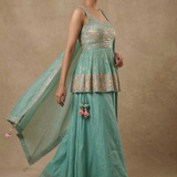 Mint Blue Tissue Georgette Peplum Set