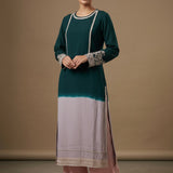Embroidered Georgette Kurti With Palazzo Pants - Green & Pink