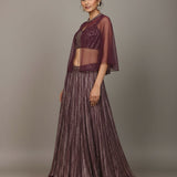 Burgundy Sequin Embroidered Lehenga Set With Sheer Cape Shrug
