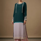 Embroidered Georgette Kurti With Palazzo Pants - Green & Pink