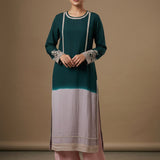 Embroidered Georgette Kurti With Palazzo Pants - Green & Pink