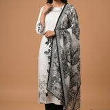 White Cotton Printed Straight Cut Suit With Floral Dupatta
